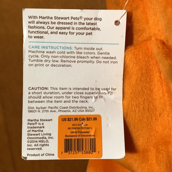 MARTHA STEWART- Large Pumpkin 🎃 Dog Costume - Picture 6 of 6